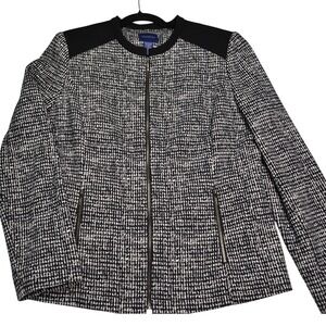 Doncaster Collection Houndstooth‎ Blazer Jacket Full Zip Black Trim Women's